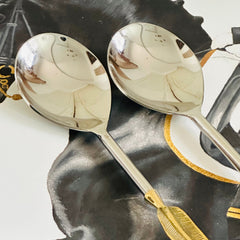 Royal Leaf Brass Serving Spoon Duo (set of two)