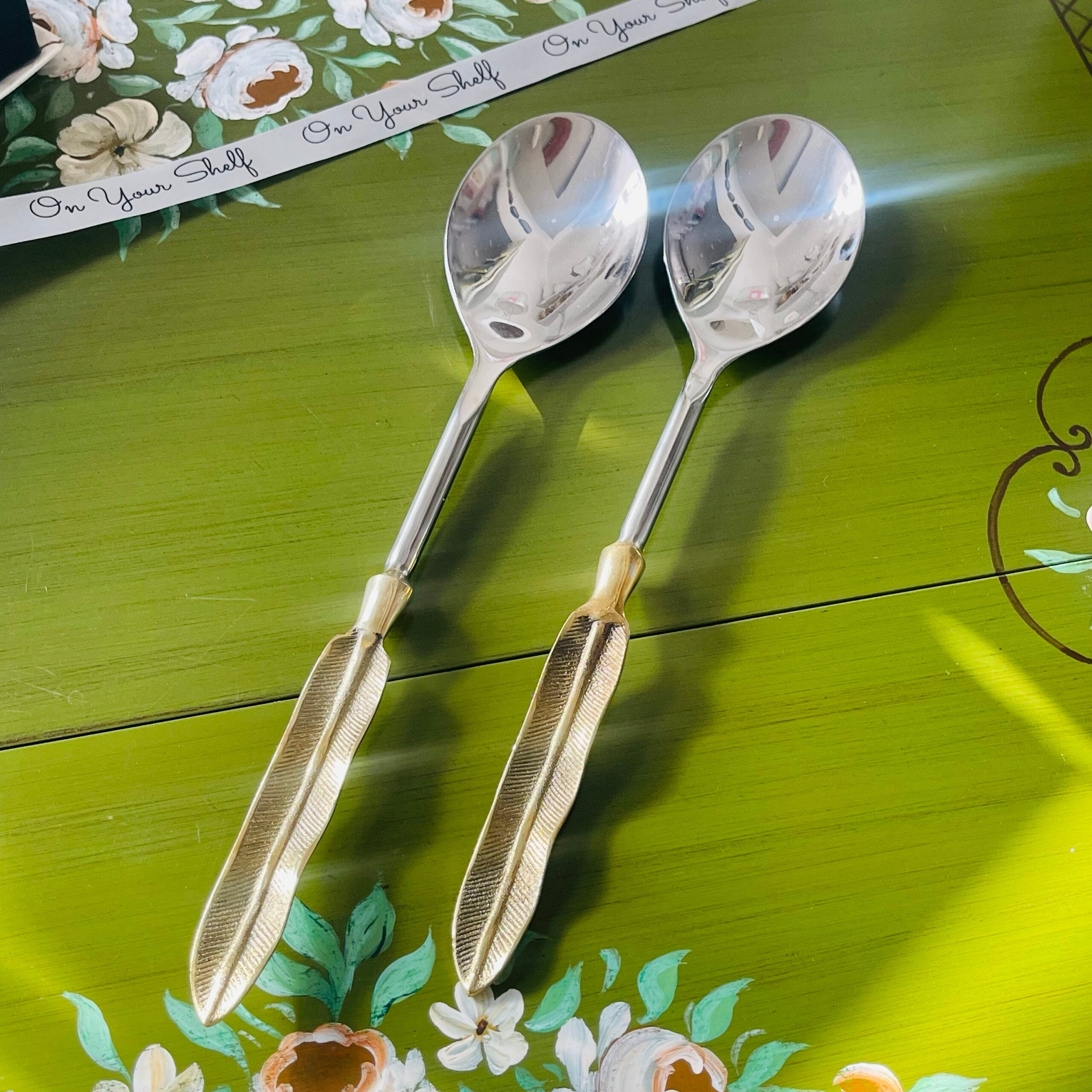 Royal Leaf Brass Serving Spoon Duo (set of two)